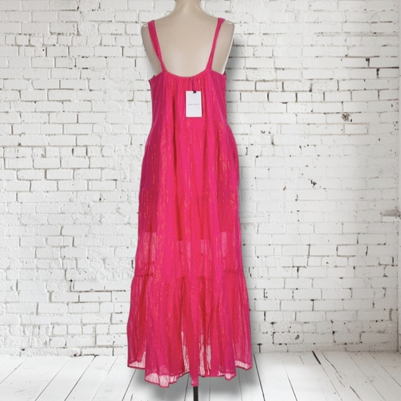 Karina Grimaldi Belle Maxi Dress in Hot Pink Cherry Metallic Summer Vacation - Picture 4 of 10